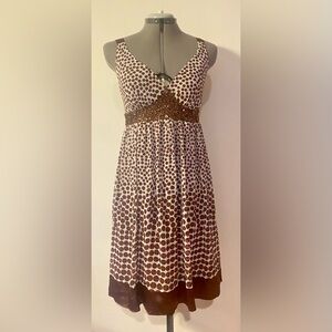 Cute Brown Polka Dotted V-Neck Dress by Vertigo Paris. Size Small